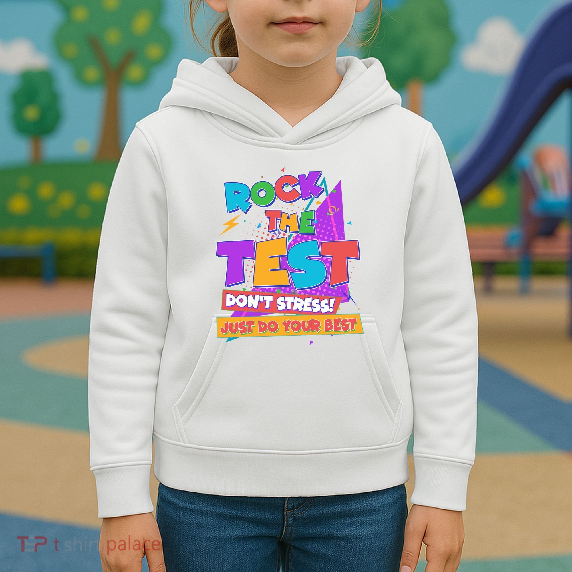 Retro Rock The Test Dont Stress Just Do Your Best Kids Hoodie
