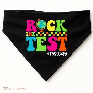 Retro Rock The Test Testing Day Motivational Teacher Student USA-Made Doggie Bandana