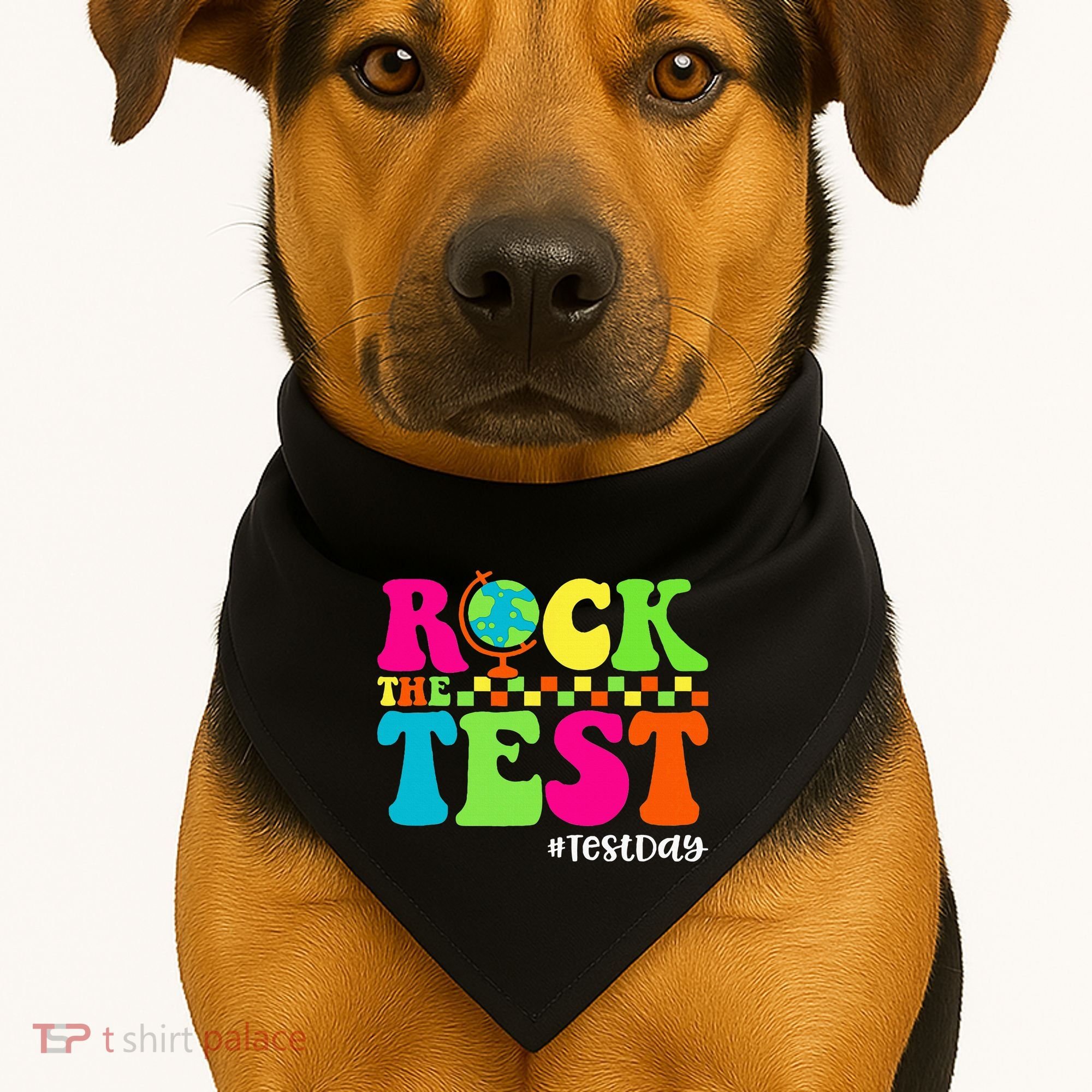 Retro Rock The Test Testing Day Motivational Teacher Student USA-Made Doggie Bandana