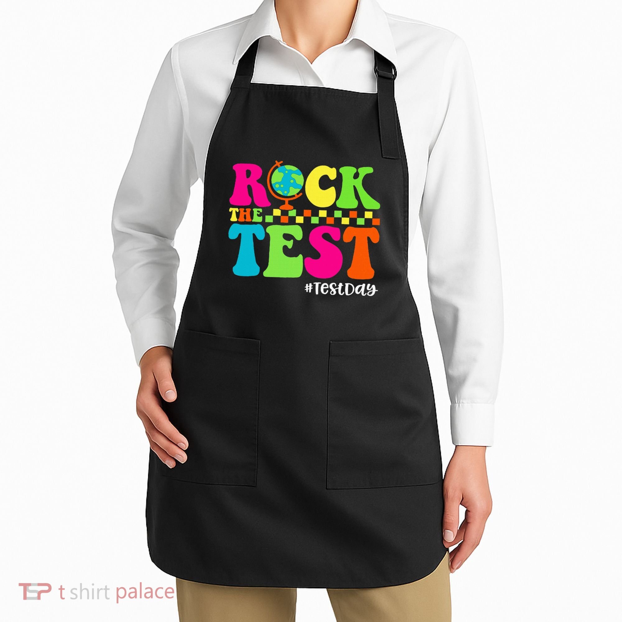 Retro Rock The Test Testing Day Motivational Teacher Student Apron