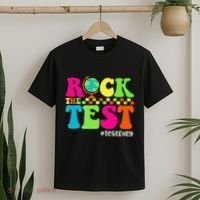 Retro Rock The Test Testing Day Motivational Teacher Student T-Shirt thumb 2