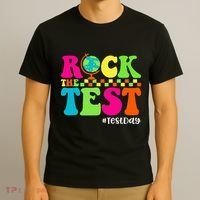 Retro Rock The Test Testing Day Motivational Teacher Student T-Shirt thumb 3