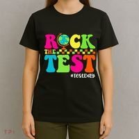 Retro Rock The Test Testing Day Motivational Teacher Student T-Shirt thumb 4
