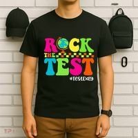 Retro Rock The Test Testing Day Motivational Teacher Student T-Shirt thumb 6