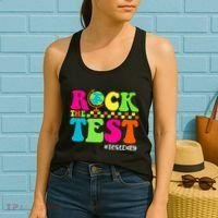 Retro Rock The Test Testing Day Motivational Teacher Student Women's Tank Top thumb 2