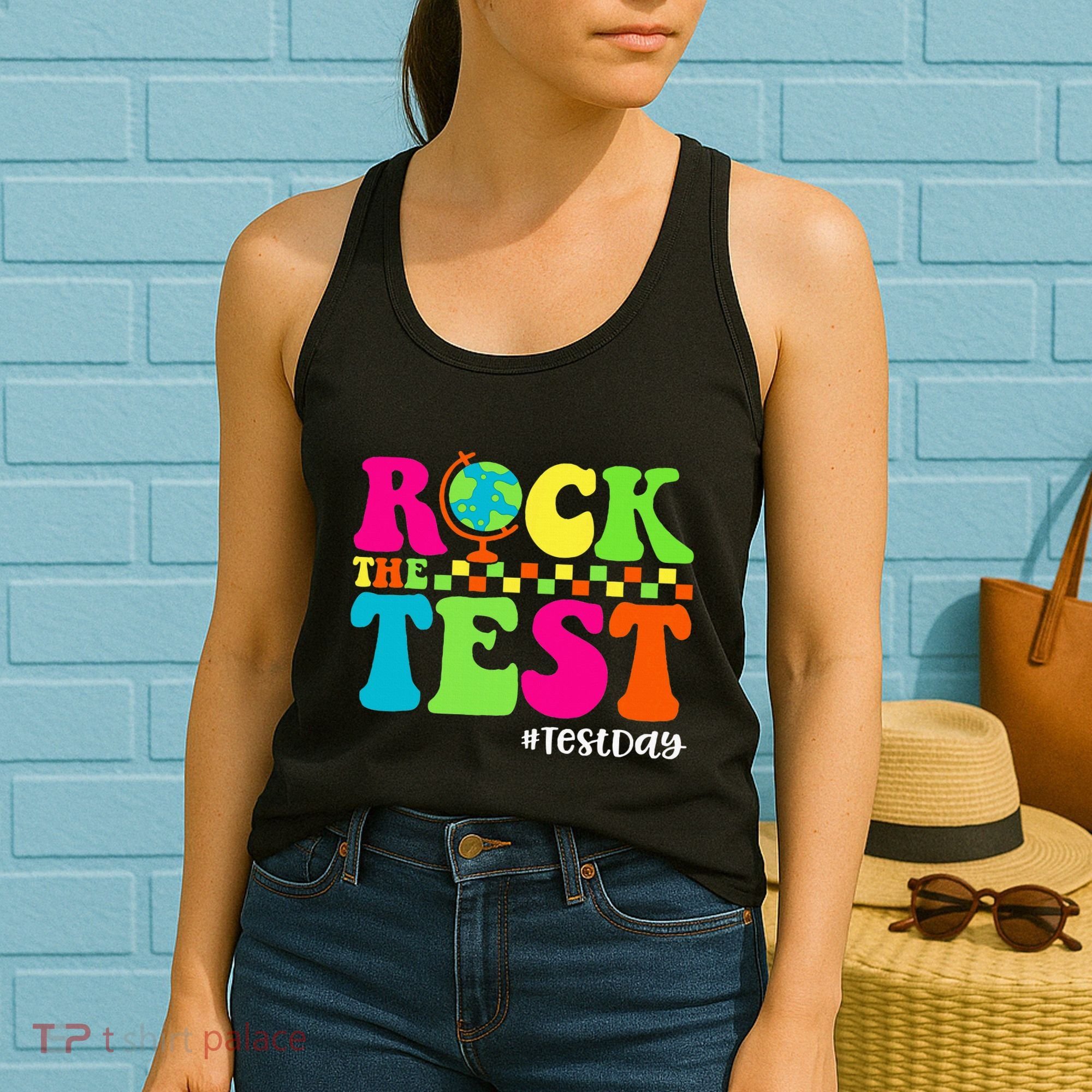 Retro Rock The Test Testing Day Motivational Teacher Student Women's Tank Top
