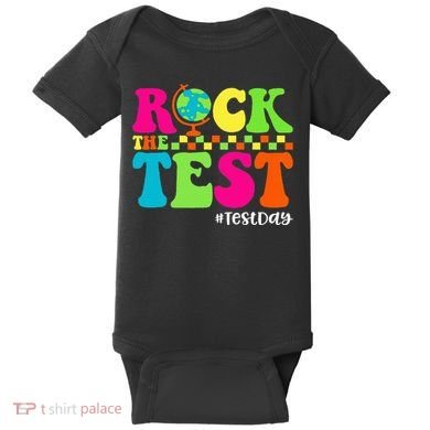 Retro Rock The Test Testing Day Motivational Teacher Student Baby Bodysuit