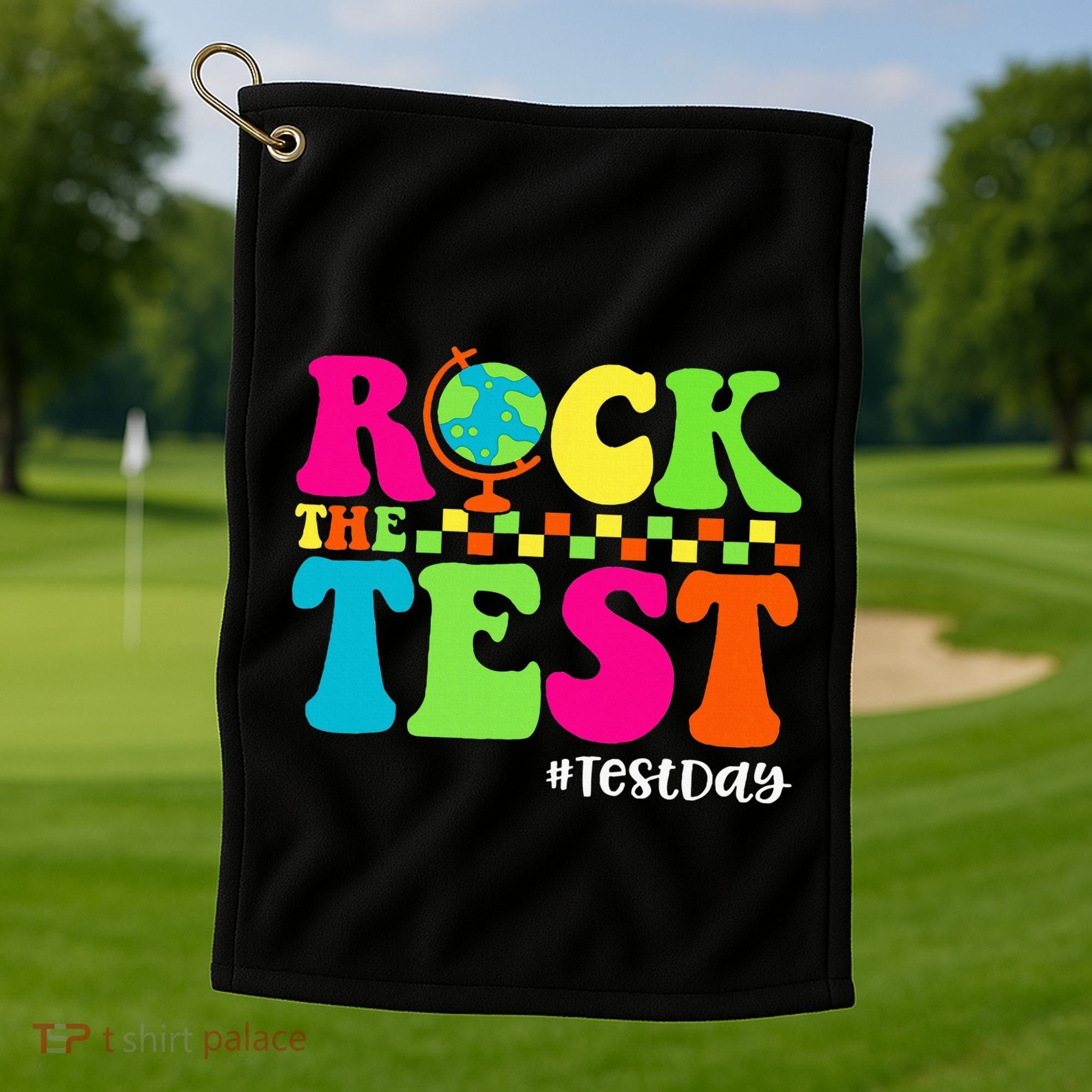 Retro Rock The Test Testing Day Motivational Teacher Student Golf Towel
