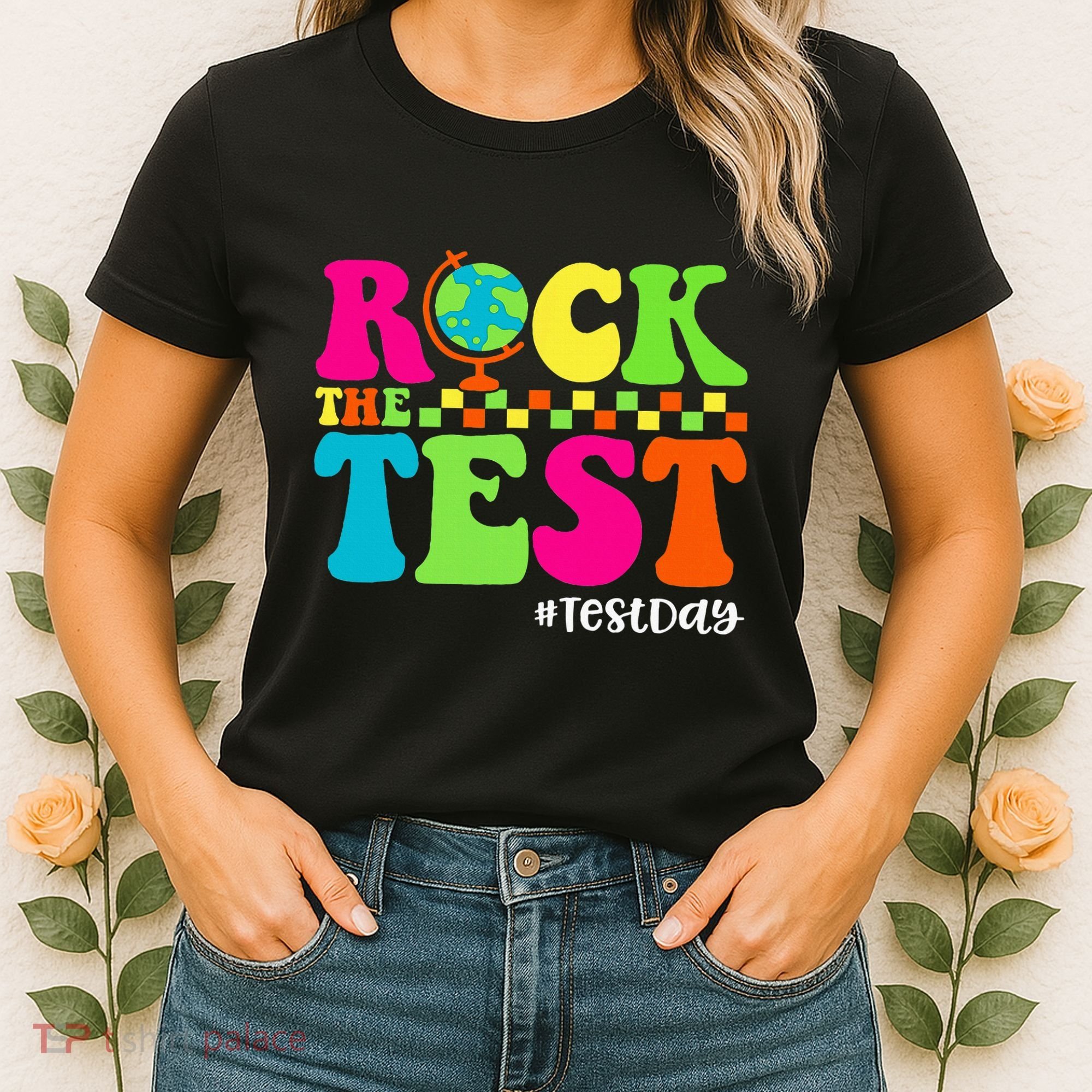 Retro Rock The Test Testing Day Motivational Teacher Student Women's T-Shirt