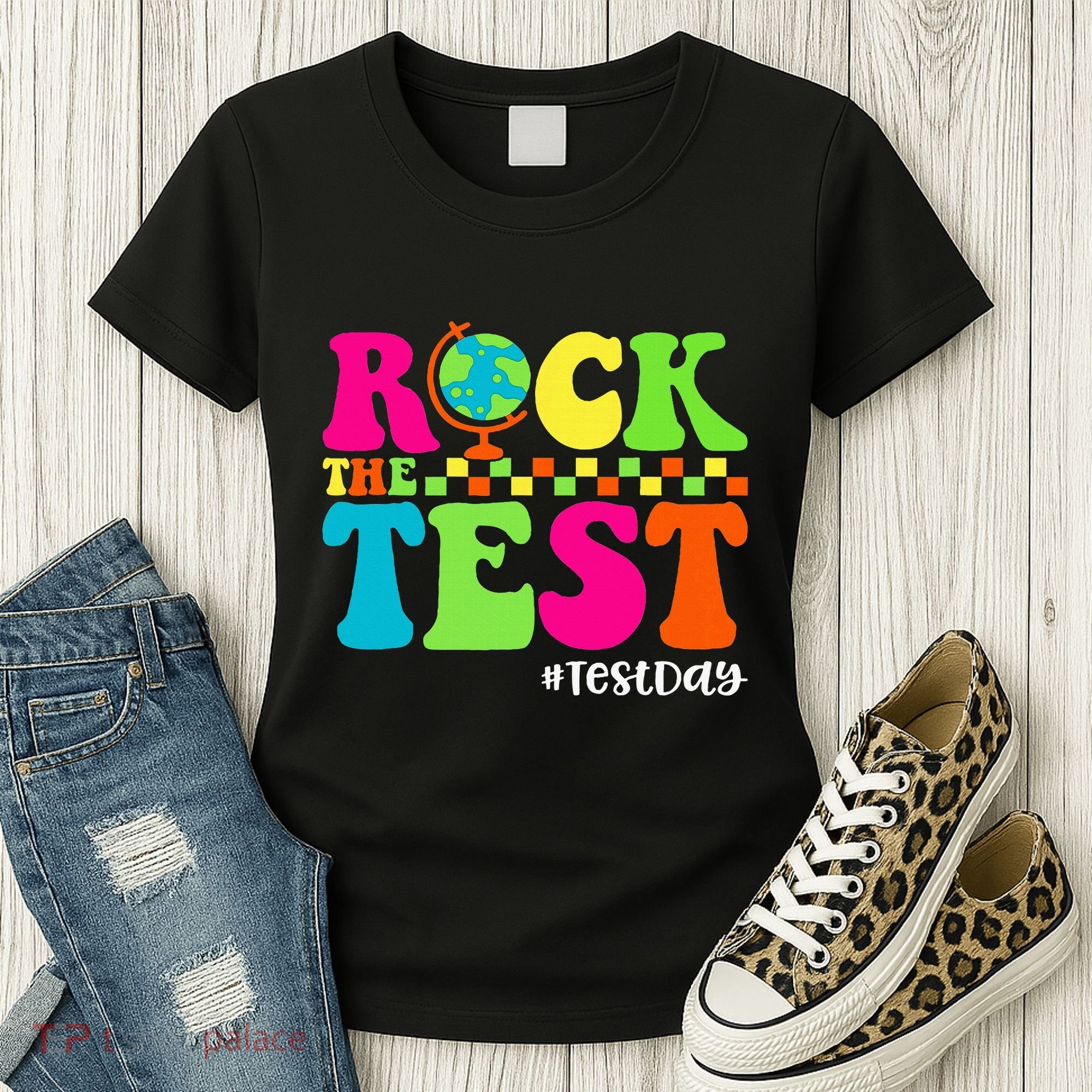 Retro Rock The Test Testing Day Motivational Teacher Student Women's T-Shirt