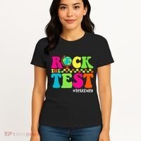 Retro Rock The Test Testing Day Motivational Teacher Student Women's T-Shirt thumb 4