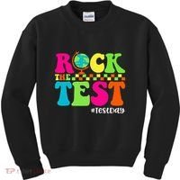 Retro Rock The Test Testing Day Motivational Teacher Student Kids Sweatshirt thumb 0