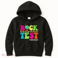 Retro Rock The Test Testing Day Motivational Teacher Student Kids Hoodie thumb 0