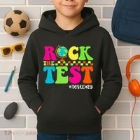Retro Rock The Test Testing Day Motivational Teacher Student Kids Hoodie thumb 2