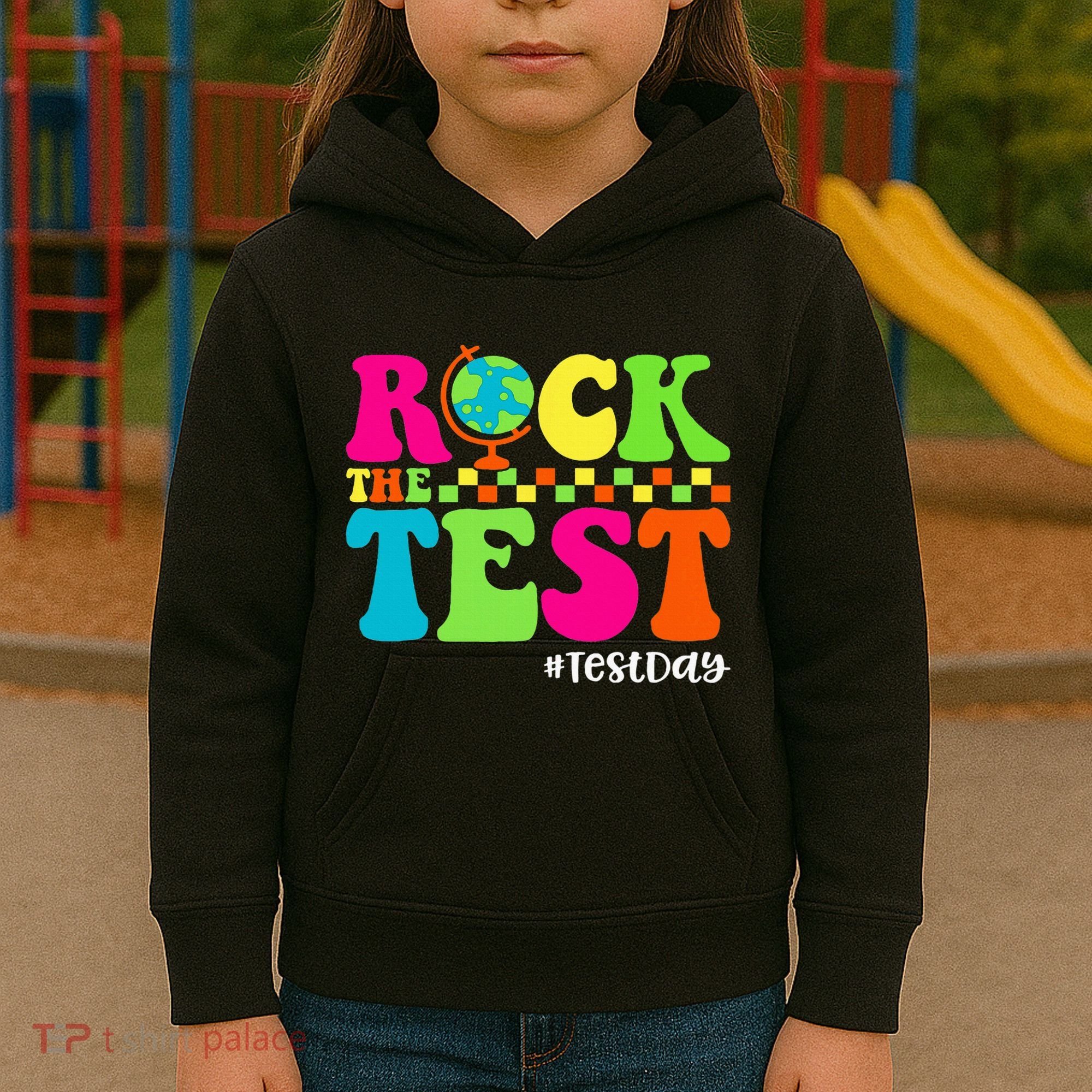 Retro Rock The Test Testing Day Motivational Teacher Student Kids Hoodie