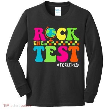 Retro Rock The Test Testing Day Motivational Teacher Student Kids Long Sleeve Shirt