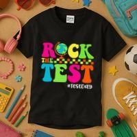 Retro Rock The Test Testing Day Motivational Teacher Student Kids T-Shirt thumb 3