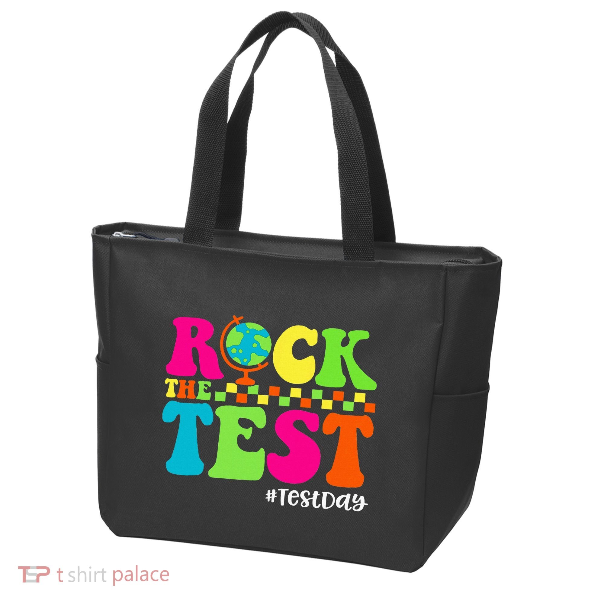 Retro Rock The Test Testing Day Motivational Teacher Student Tote Bag
