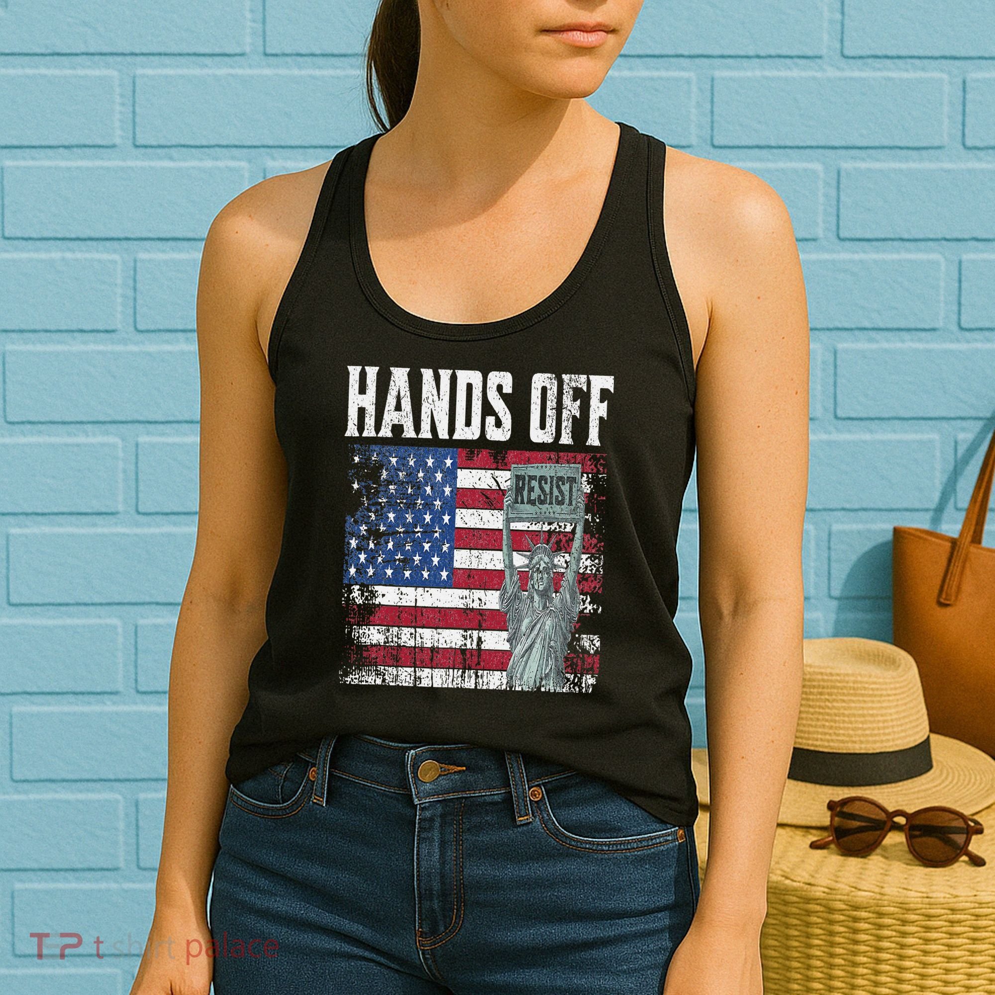 Resist Resistance USA Statue Of Liberty Hands Off Protest Women's Tank Top