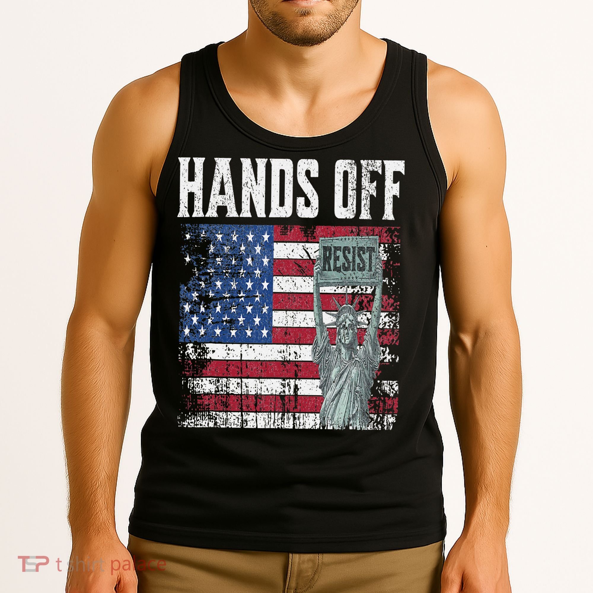 Resist Resistance USA Statue Of Liberty Hands Off Protest Tank Top