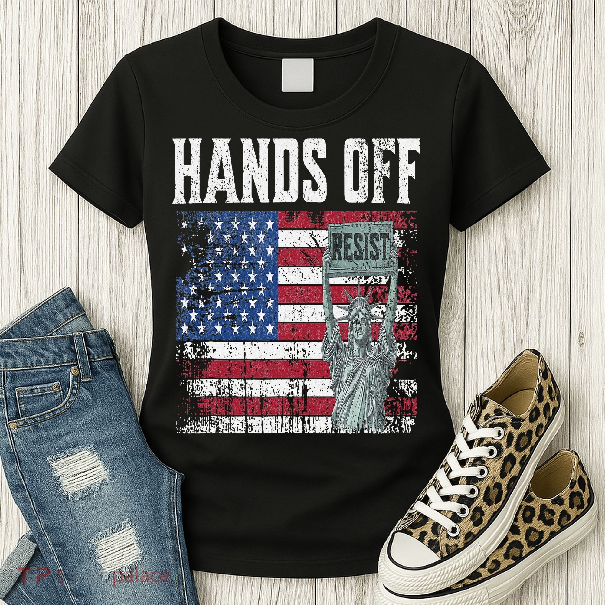 Resist Resistance USA Statue Of Liberty Hands Off Protest Women's T-Shirt