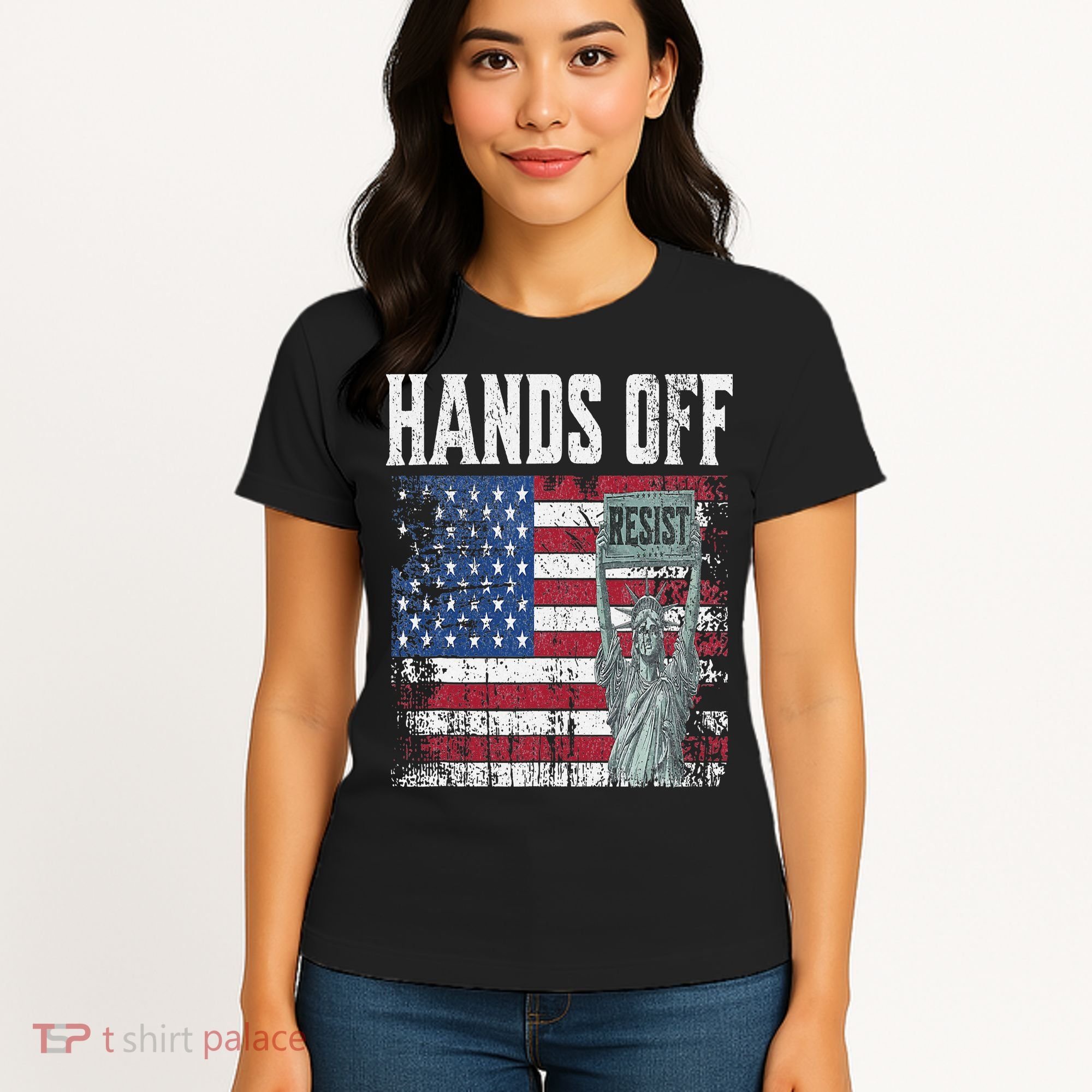 Resist Resistance USA Statue Of Liberty Hands Off Protest Women's T-Shirt