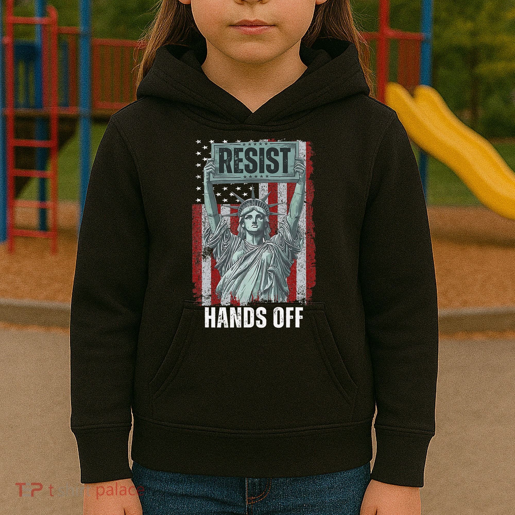 Resist Resistance USA Statue Of Liberty Hands Off Protest Kids Hoodie