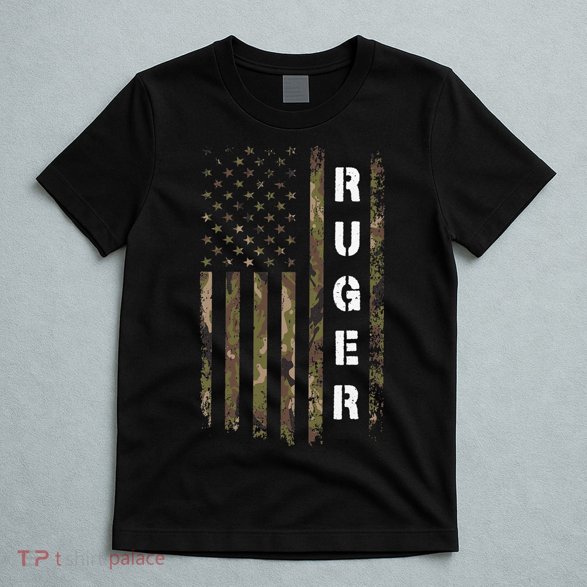 Retro Ruger Vintage Camouflage American Flag Matching Name T-Shirt