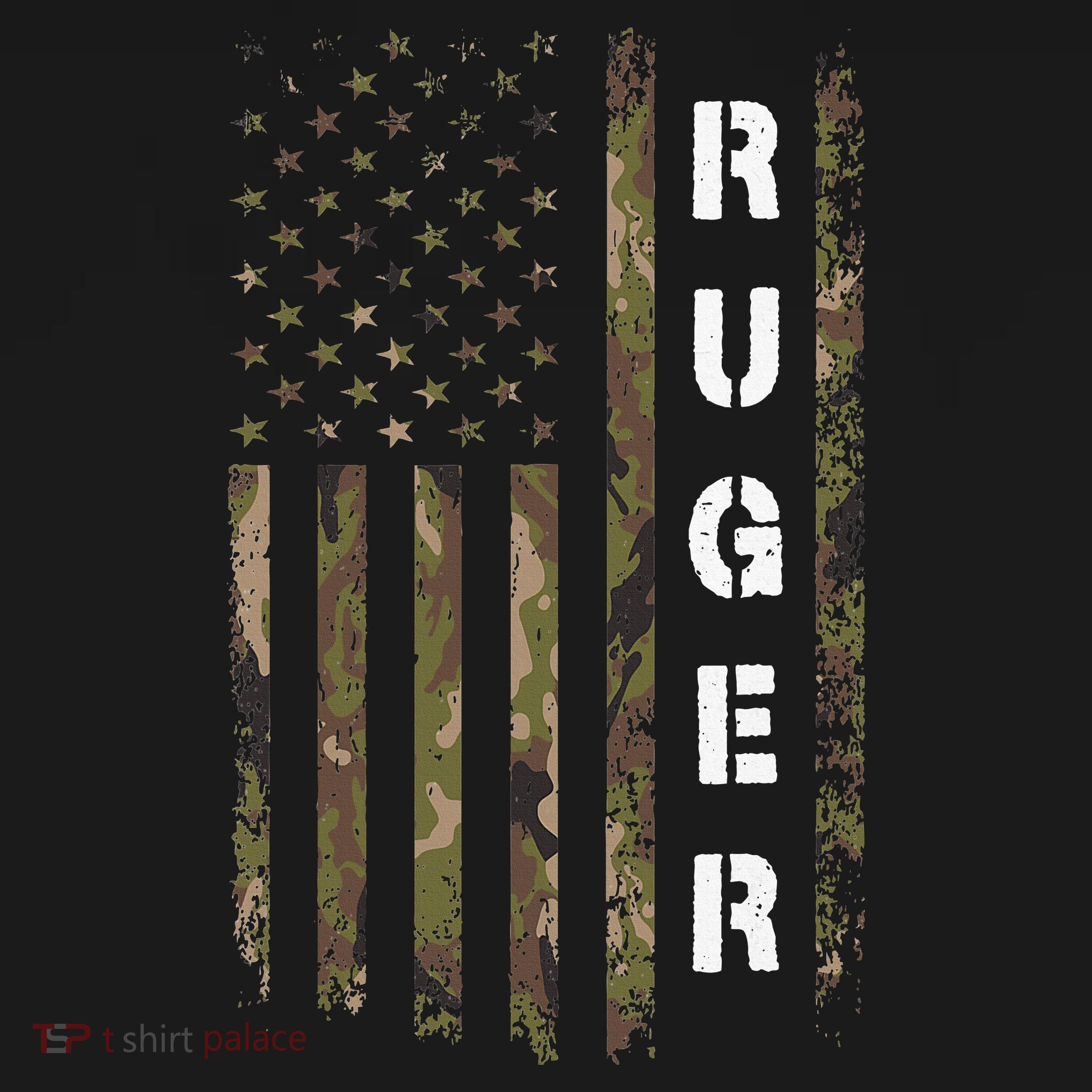 Retro Ruger Vintage Camouflage American Flag Matching Name T-Shirt