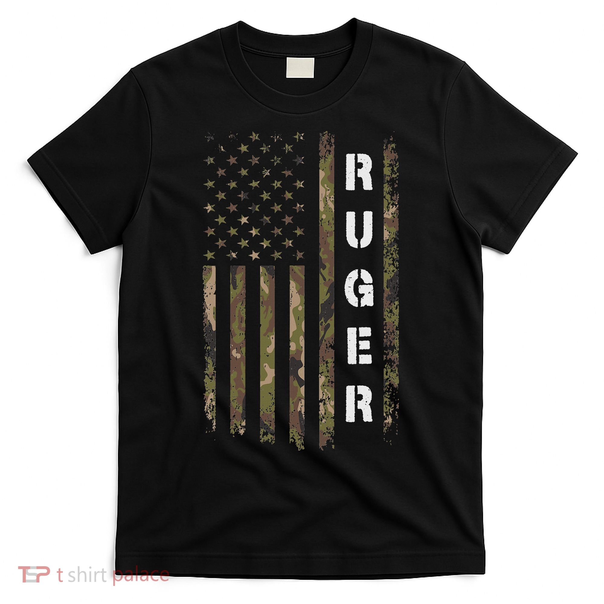 Retro Ruger Vintage Camouflage American Flag Matching Name T-Shirt
