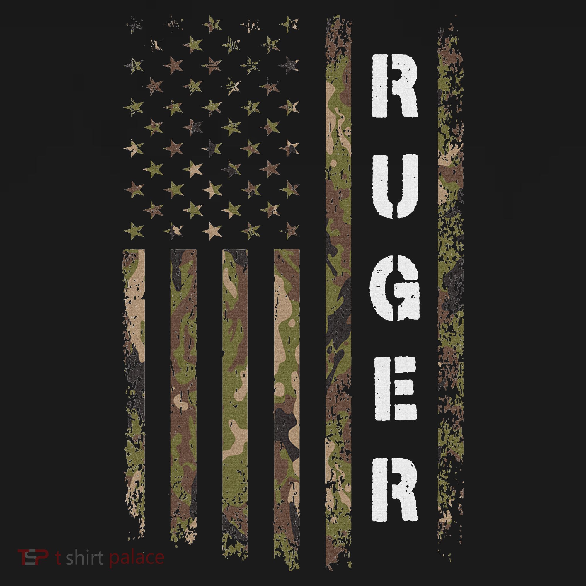 Retro Ruger Vintage Camouflage American Flag Matching Name T-Shirt