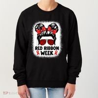 Red Ribbon Week Women Messy Bun Red Ribbon Week Awareness Women's Sweatshirt thumb 0