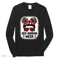 Red Ribbon Week Women Messy Bun Red Ribbon Week Awareness Long Sleeve Shirt thumb 0