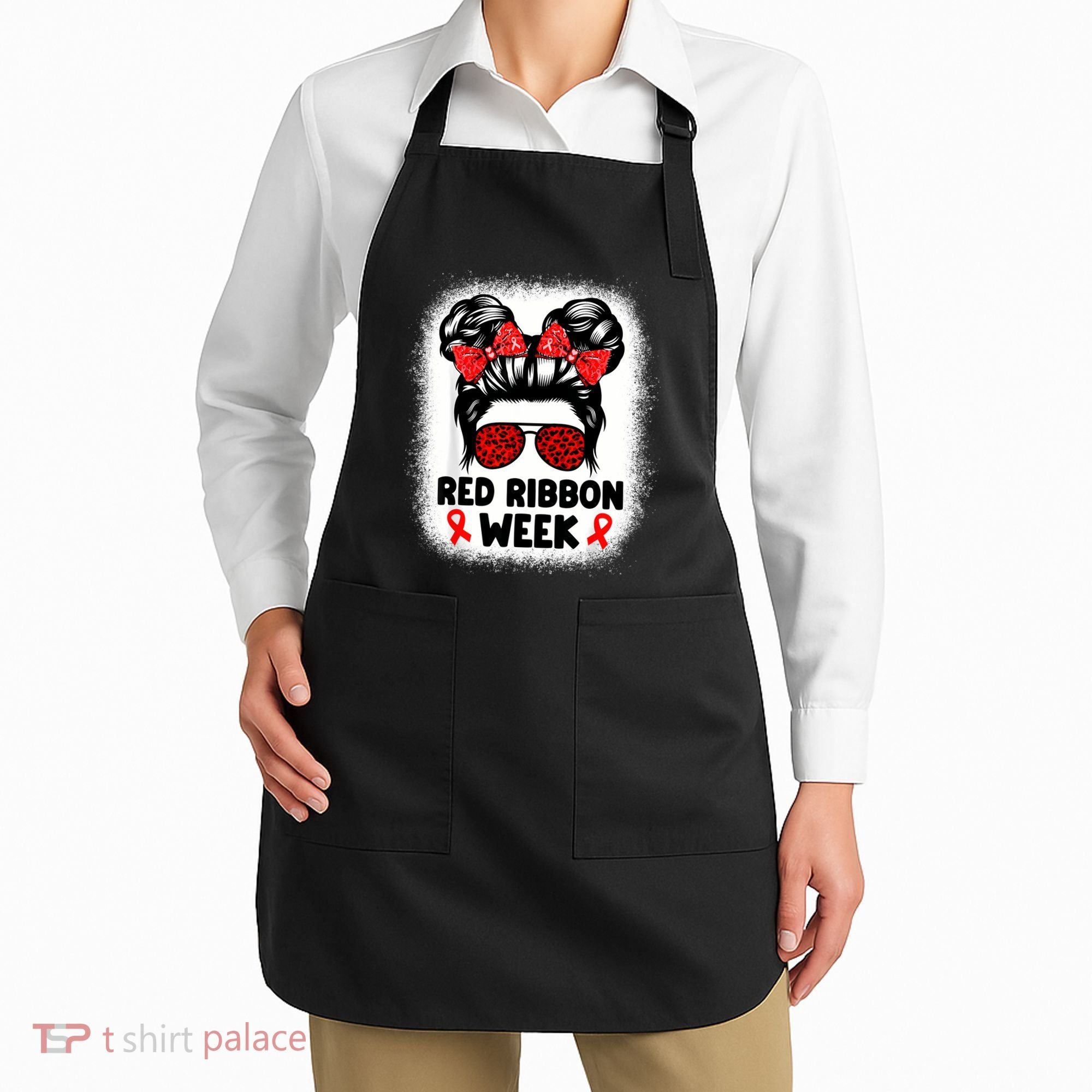 Red Ribbon Week Women Messy Bun Red Ribbon Week Awareness Apron