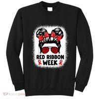 Red Ribbon Week Women Messy Bun Red Ribbon Week Awareness Sweatshirt thumb 0