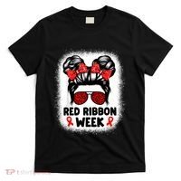 Red Ribbon Week Women Messy Bun Red Ribbon Week Awareness T-Shirt thumb 0