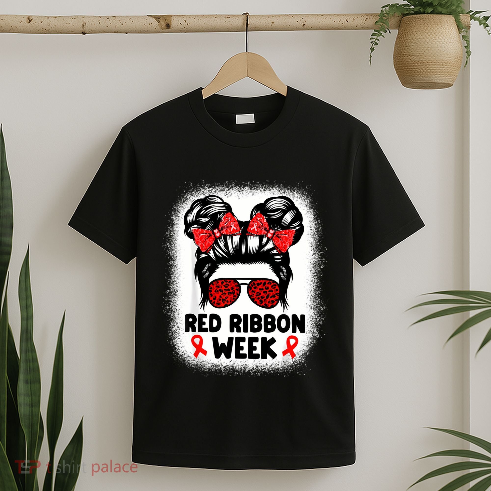 Red Ribbon Week Women Messy Bun Red Ribbon Week Awareness T-Shirt