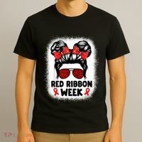 Red Ribbon Week Women Messy Bun Red Ribbon Week Awareness T-Shirt thumb 3