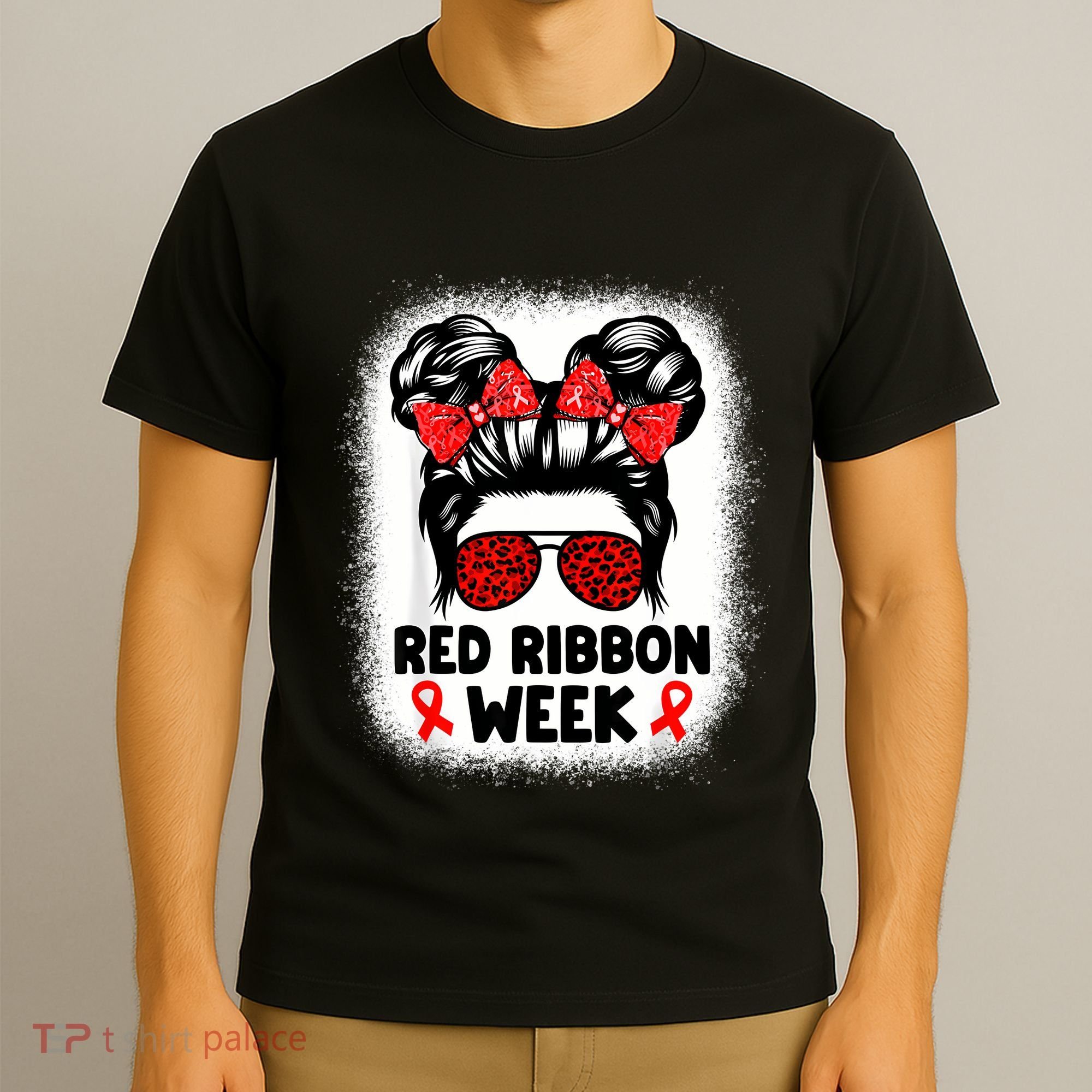 Red Ribbon Week Women Messy Bun Red Ribbon Week Awareness T-Shirt