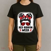 Red Ribbon Week Women Messy Bun Red Ribbon Week Awareness T-Shirt thumb 4