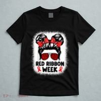 Red Ribbon Week Women Messy Bun Red Ribbon Week Awareness T-Shirt thumb 5