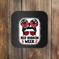 Red Ribbon Week Women Messy Bun Red Ribbon Week Awareness Coaster thumb 0