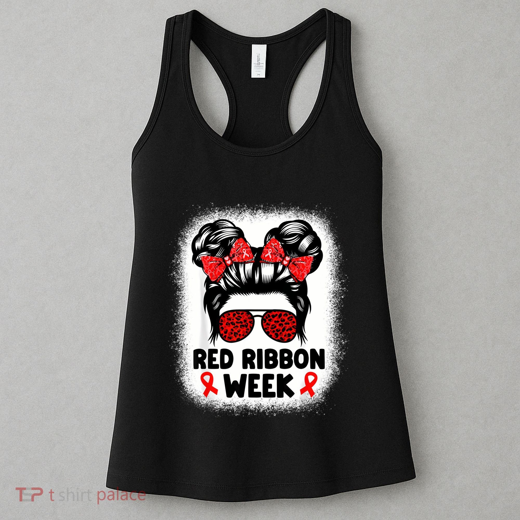 Red Ribbon Week Women Messy Bun Red Ribbon Week Awareness Women's Tank Top