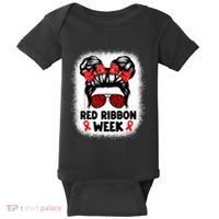 Red Ribbon Week Women Messy Bun Red Ribbon Week Awareness Baby Bodysuit thumb 0
