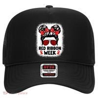 Red Ribbon Week Women Messy Bun Red Ribbon Week Awareness Hat thumb 0