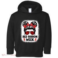 Red Ribbon Week Women Messy Bun Red Ribbon Week Awareness Toddler Hoodie thumb 0