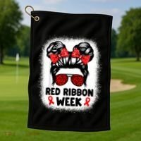 Red Ribbon Week Women Messy Bun Red Ribbon Week Awareness Golf Towel thumb 1