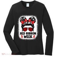 Red Ribbon Week Women Messy Bun Red Ribbon Week Awareness Women's Long Sleeve Shirt thumb 0