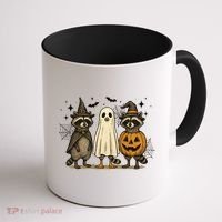 Retro Raccoon Witch Scary Halloween Pumpkin  Coffee Mug thumb 1