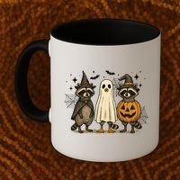 Retro Raccoon Witch Scary Halloween Pumpkin  Coffee Mug thumb 2